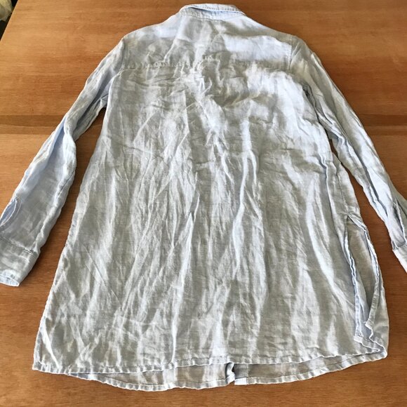 Tahari 100% Linen Top Women S Blue Button Up Pocket Long Sleeve Collared 17035 - Picture 2 of 15